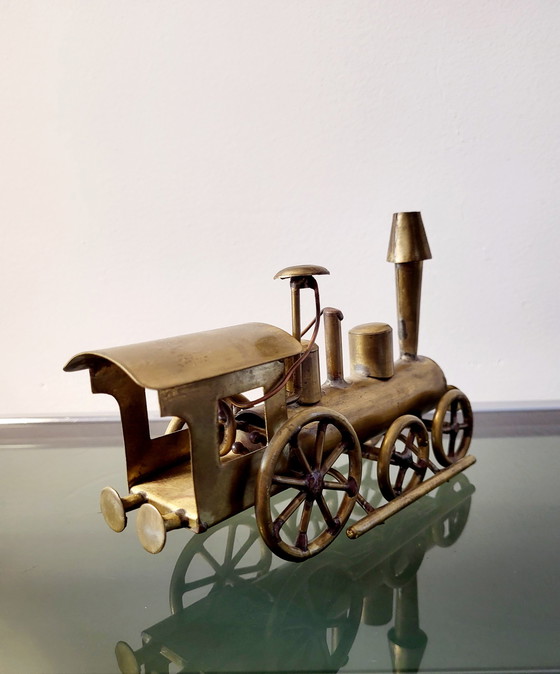 Image 1 of Kunstwerk locomotief , Daniel D’Haeseleer, Hollywood Regency-stijl, Koper en messing, jaren 1970,Belgium