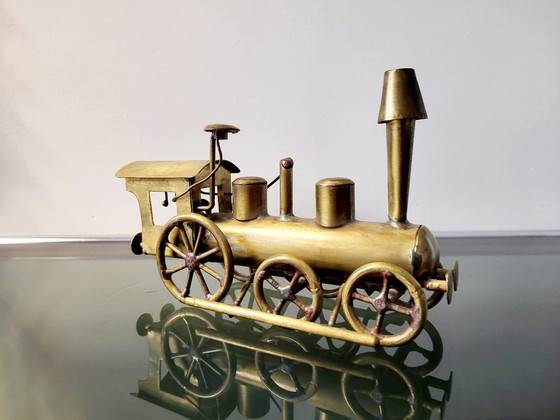 Image 1 of Kunstwerk locomotief , Daniel D’Haeseleer, Hollywood Regency-stijl, Koper en messing, jaren 1970,Belgium