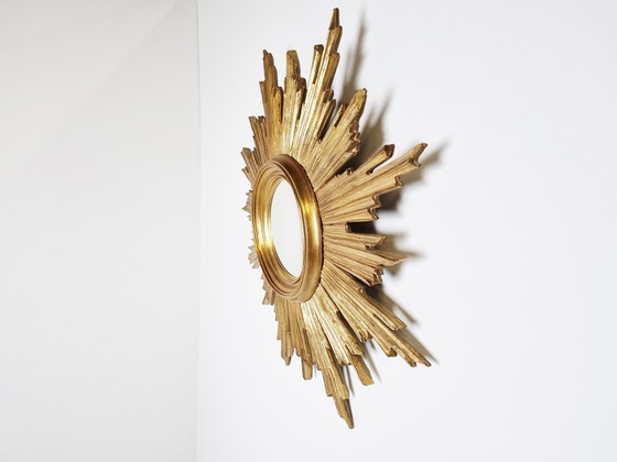 Image 1 of Vintage grote gouden sunburst spiegel