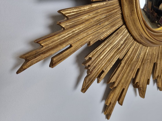 Image 1 of Vintage grote gouden sunburst spiegel