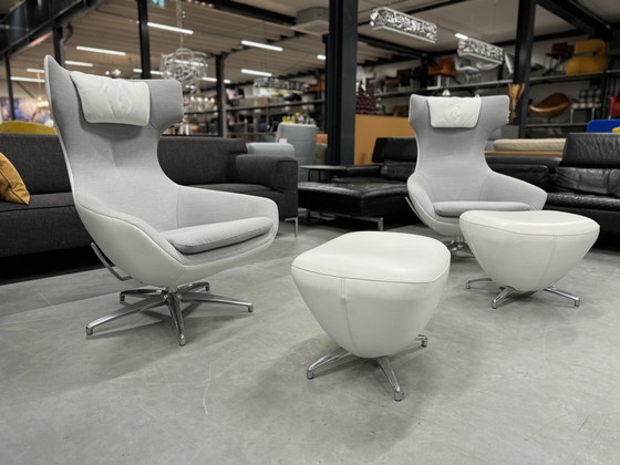 Image 1 of 2 Leolux Caruzzo Plus Relax fauteuils met poef wit 