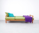 Juul Kristensen teak daybed groen velours, 1960s