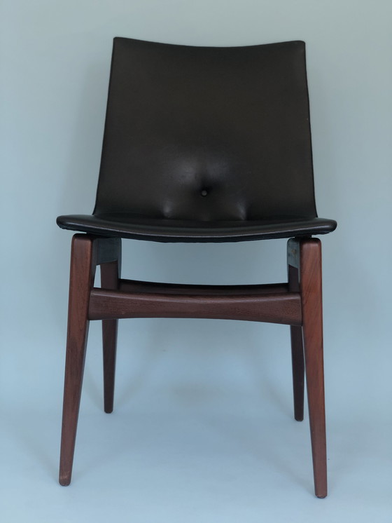 Image 1 of 2 Teakhouten Vintage Skai Leer Eetkamerstoelen GJ van Os