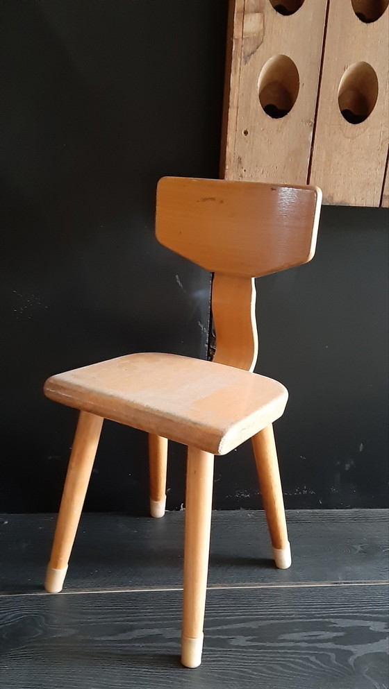 Image 1 of Schilte houten kinderstoeltje vintage jaren 60