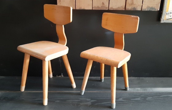 Image 1 of Schilte houten kinderstoeltje vintage jaren 60