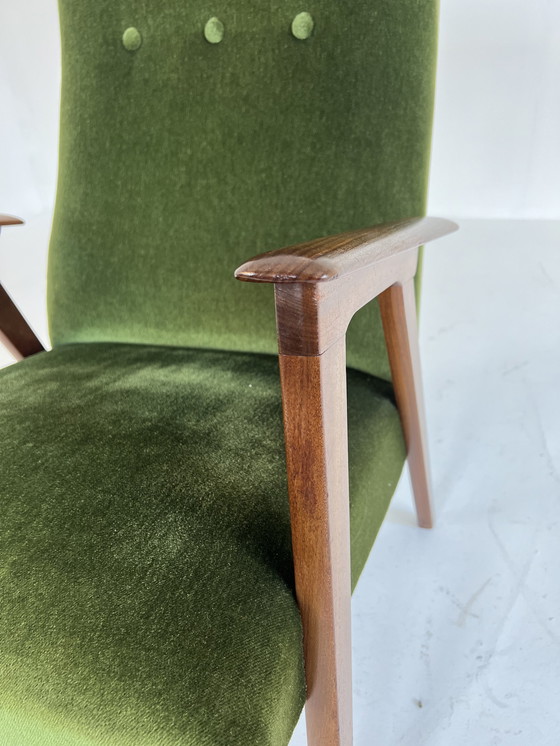 Image 1 of Teak & velvet fauteuil