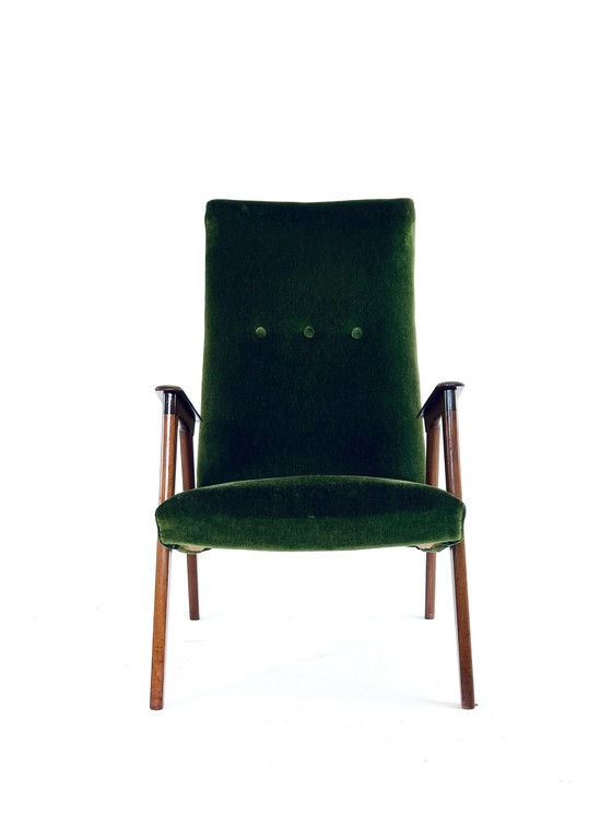 Image 1 of Teak & velvet fauteuil