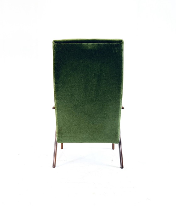 Image 1 of Teak & velvet fauteuil