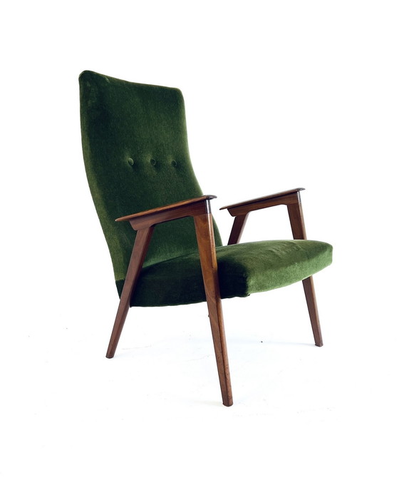 Image 1 of Teak & velvet fauteuil