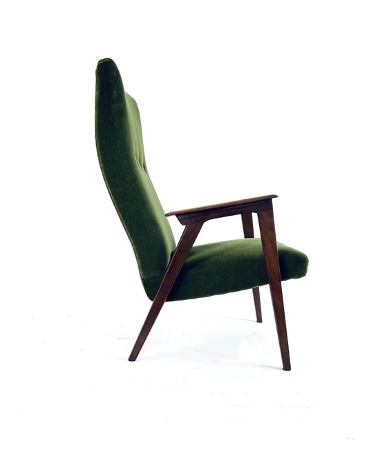 Image 1 of Teak & velvet fauteuil