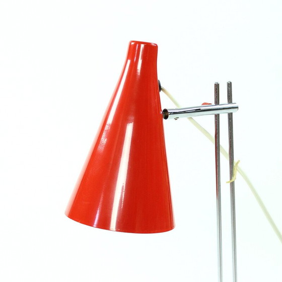 Image 1 of Vintage rood gelakte metalen tafellamp van Josef Hurka voor Lidokov, Tsjecho-Slowakije 1960
