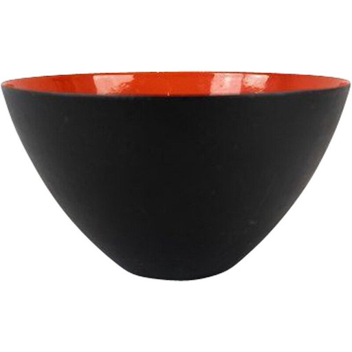 Vintage zwart metalen en rood geëmailleerde krenit schaal van Herbert Krenchel, 1960