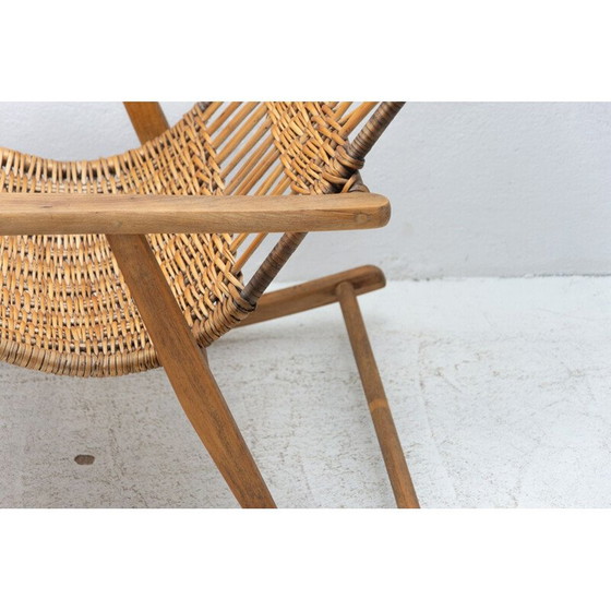 Image 1 of Mid century rieten schommelstoel, Tsjecho-Slowakije 1960