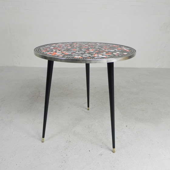 Image 1 of Ronde Tegeltafel Met Mozaiek, Eettafel, Keukentafel, Jaren 50