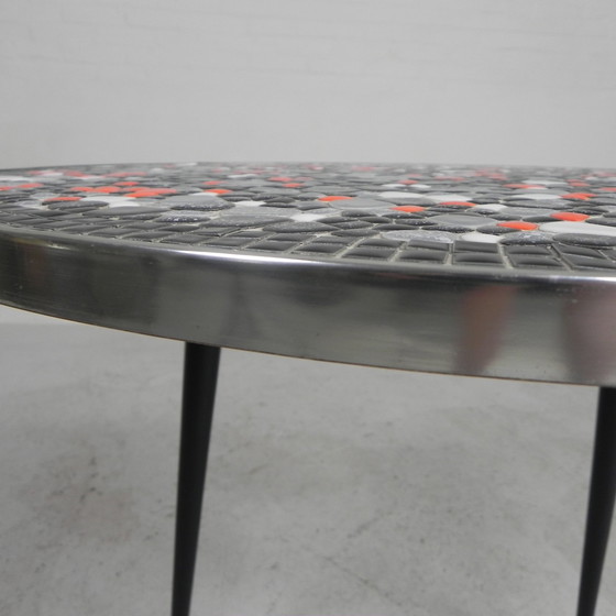 Image 1 of Ronde Tegeltafel Met Mozaiek, Eettafel, Keukentafel, Jaren 50