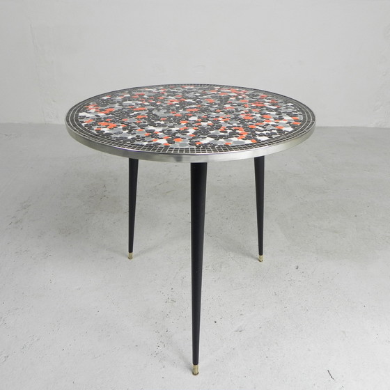 Image 1 of Ronde Tegeltafel Met Mozaiek, Eettafel, Keukentafel, Jaren 50