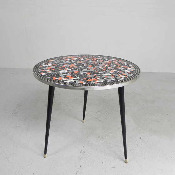 Image 1 of Ronde Tegeltafel Met Mozaiek, Eettafel, Keukentafel, Jaren 50