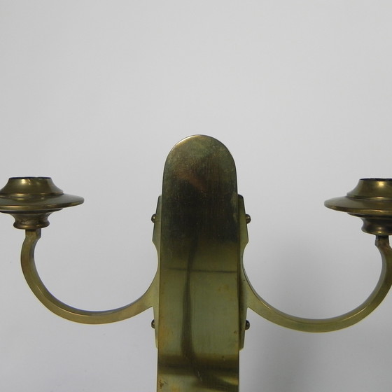 Image 1 of Set Van 2 Messing Art Nouveau Kandelaars, Rond 1910