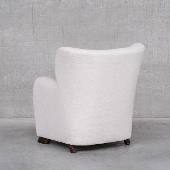 Image 1 of Paar vintage witte boucle Deense fauteuils, jaren 1950