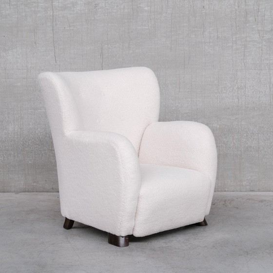 Image 1 of Paar vintage witte boucle Deense fauteuils, jaren 1950