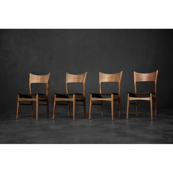 Image 1 of Set van 4 vintage Scandinavische eetkamerstoelen van beukenhout en teak, jaren 1960