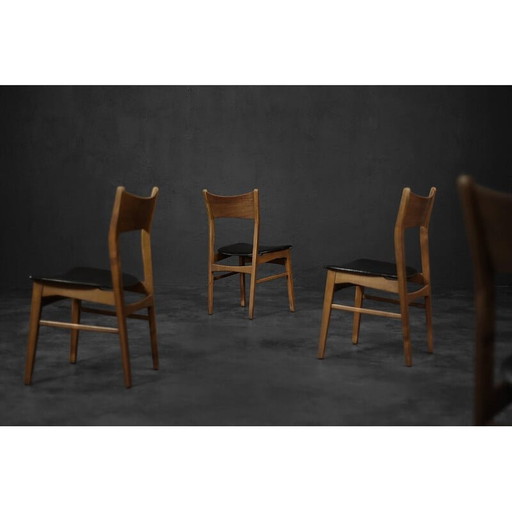 Set van 4 vintage Scandinavische eetkamerstoelen van beukenhout en teak, jaren 1960