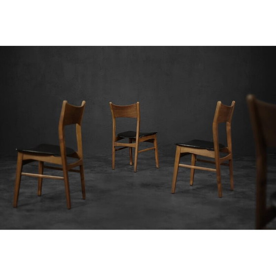 Image 1 of Set van 4 vintage Scandinavische eetkamerstoelen van beukenhout en teak, jaren 1960