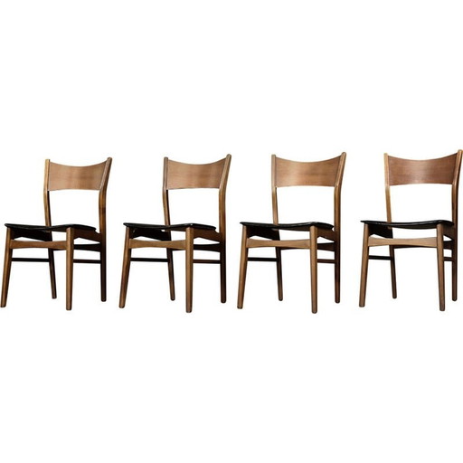 Set van 4 vintage Scandinavische eetkamerstoelen van beukenhout en teak, jaren 1960