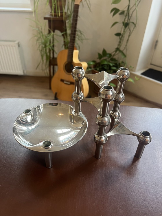 Image 1 of 3 Stoff Nagel Modulaire Kaarsenhouders Met Schaaltje | Chroom