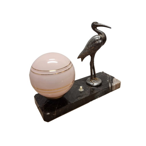 Art Deco Lamp Met Een Reiger