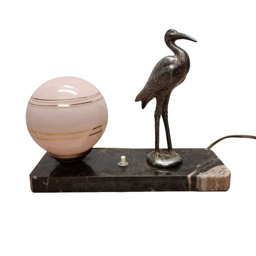 Art Deco Lamp Met Een Reiger