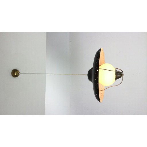 Vintage hanglamp in opaline glas en opaal messing van Bent Karlby voor Lyfa, Denemarken 1950