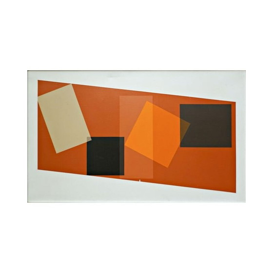 Image 1 of Olieverf op doek vintage "Geometrische compositie" door Georges Vaxelaire, 1974