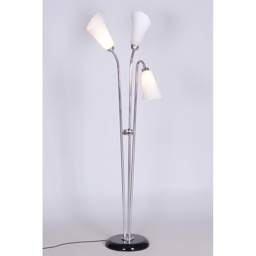 Vintage vloerlamp van verchroomd staal en gelakt hout, Tsjecho-Slowakije 1930