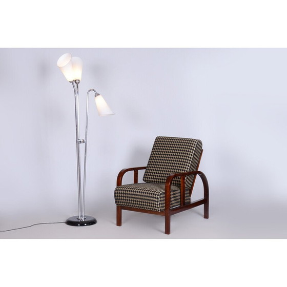 Image 1 of Vintage vloerlamp van verchroomd staal en gelakt hout, Tsjecho-Slowakije 1930