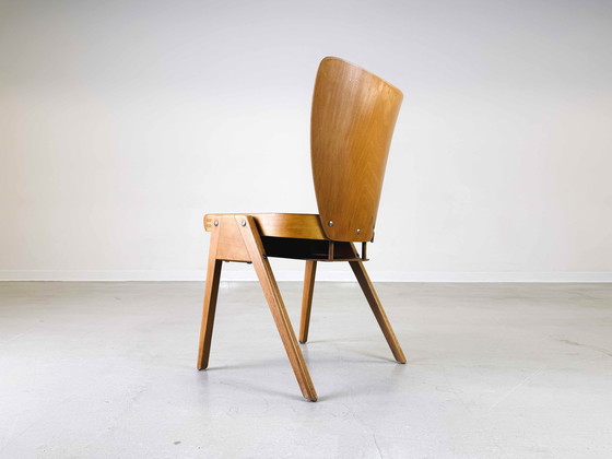 Image 1 of Set van 6 stoelen Mid Century beuken vintage stapelbare stoel