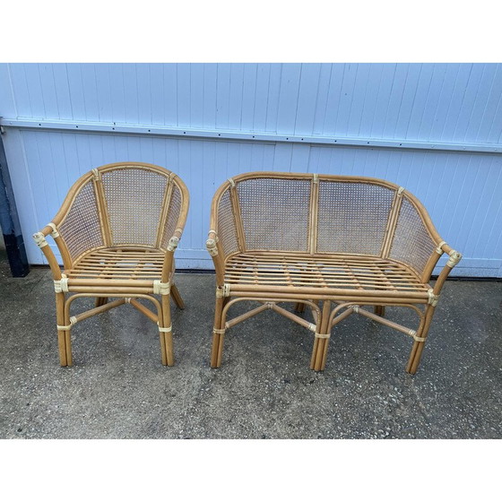 Image 1 of Vintage rotan en rieten woonkamer set, 1970