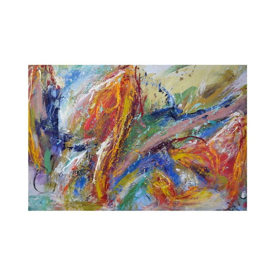 Image 1 of Vintage gekleurd olieverfschilderij "Waar engelen dansen" door Leif Bjerregaard, 1995