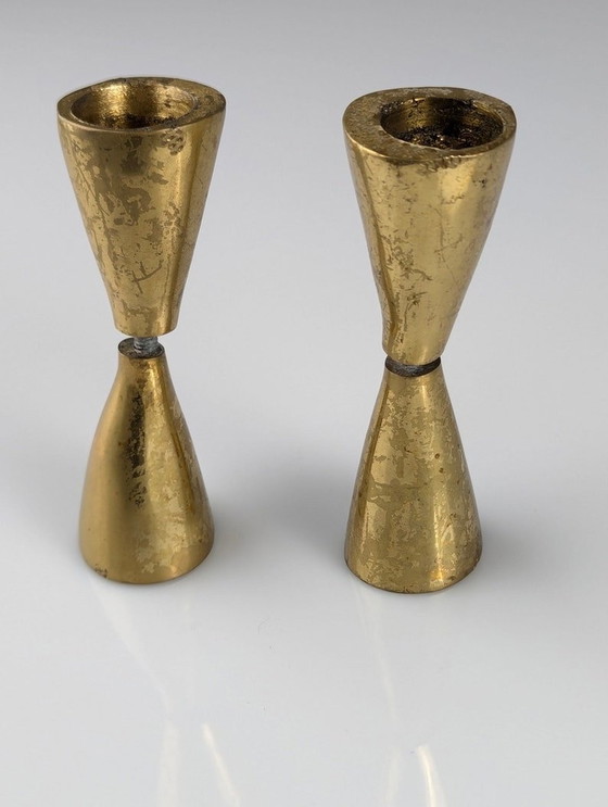 Image 1 of 2X Brutalistische stijl bronzen dubbele knoppen, 1970S