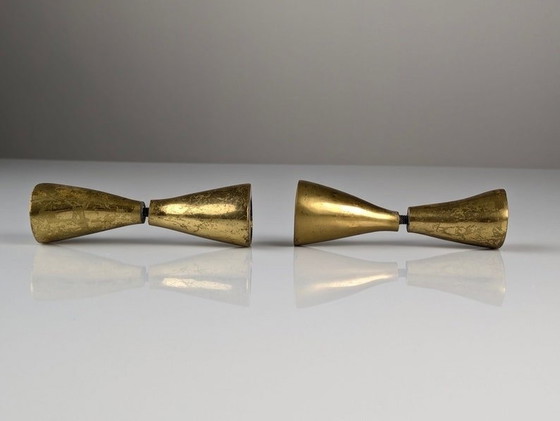 Image 1 of 2X Brutalistische stijl bronzen dubbele knoppen, 1970S