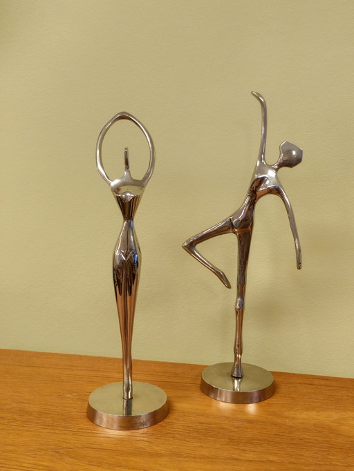 2X Chrome-Kleurige Ballerina Ballet Danseres Dame 