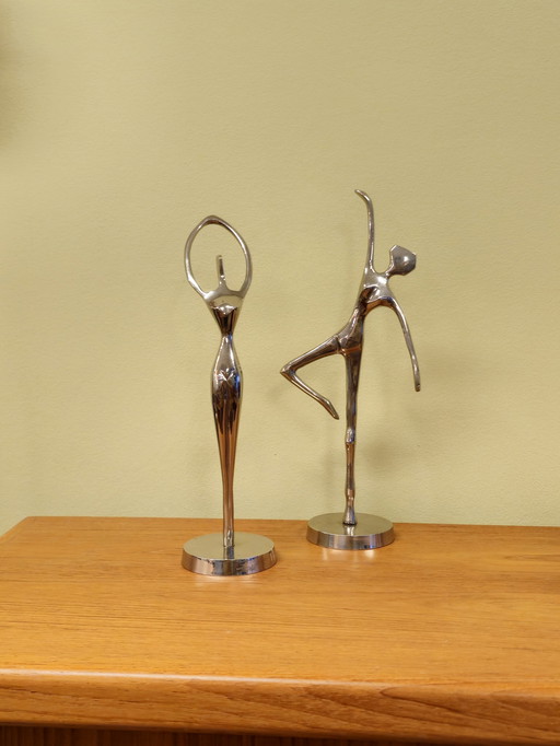 2X Chrome-Kleurige Ballerina Ballet Danseres Dame 