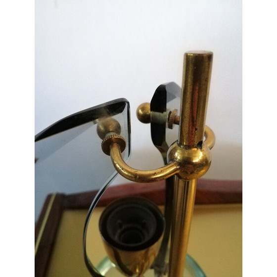 Image 1 of Paar vintage lampen van messing en rookglas van Gino Paroldo, Italië 1950