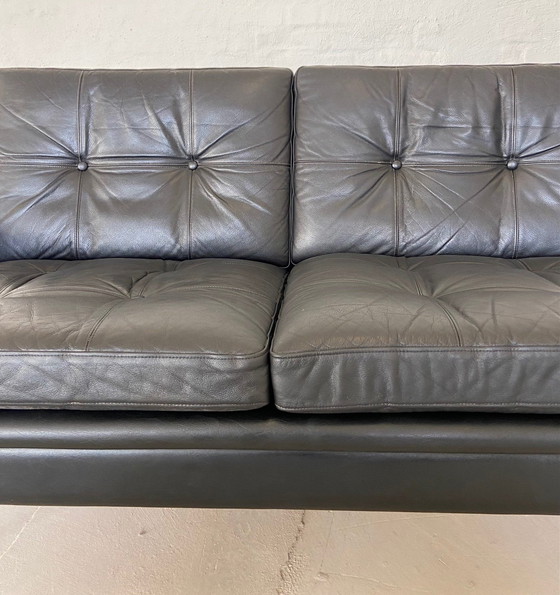 Image 1 of Vintage Deense Retro Svend Skipper 3-persoonsbank in zwart leer 1960