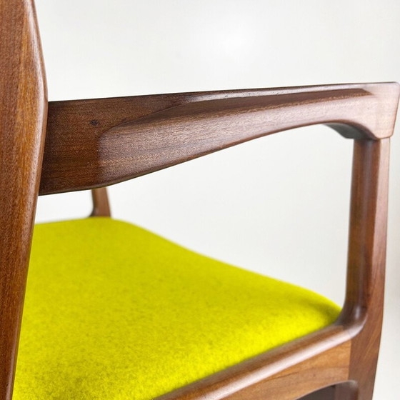 Image 1 of Deense vintage mosterdgele bekleding & teakhouten fauteuil van Boltinge Stolefabrik, jaren 1960