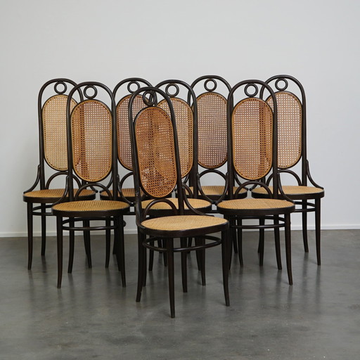 8 x hoge vintage Thonet stoel model long john/ lange jan