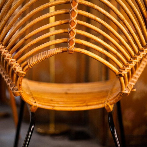 Vintage rotan en metalen fauteuil van H. Broekhuizen voor Rohé Noordwolde, Nederland 1960