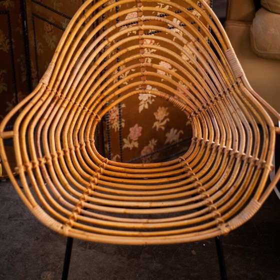 Image 1 of Vintage rotan en metalen fauteuil van H. Broekhuizen voor Rohé Noordwolde, Nederland 1960