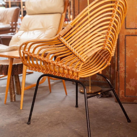 Image 1 of Vintage rotan en metalen fauteuil van H. Broekhuizen voor Rohé Noordwolde, Nederland 1960
