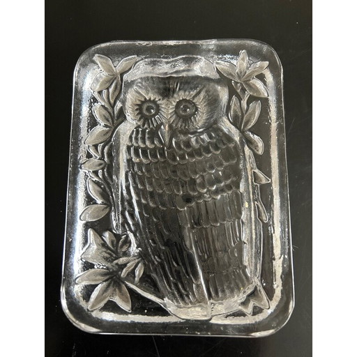 Vintage kristallen presse-papier met uil decoratie, 1970